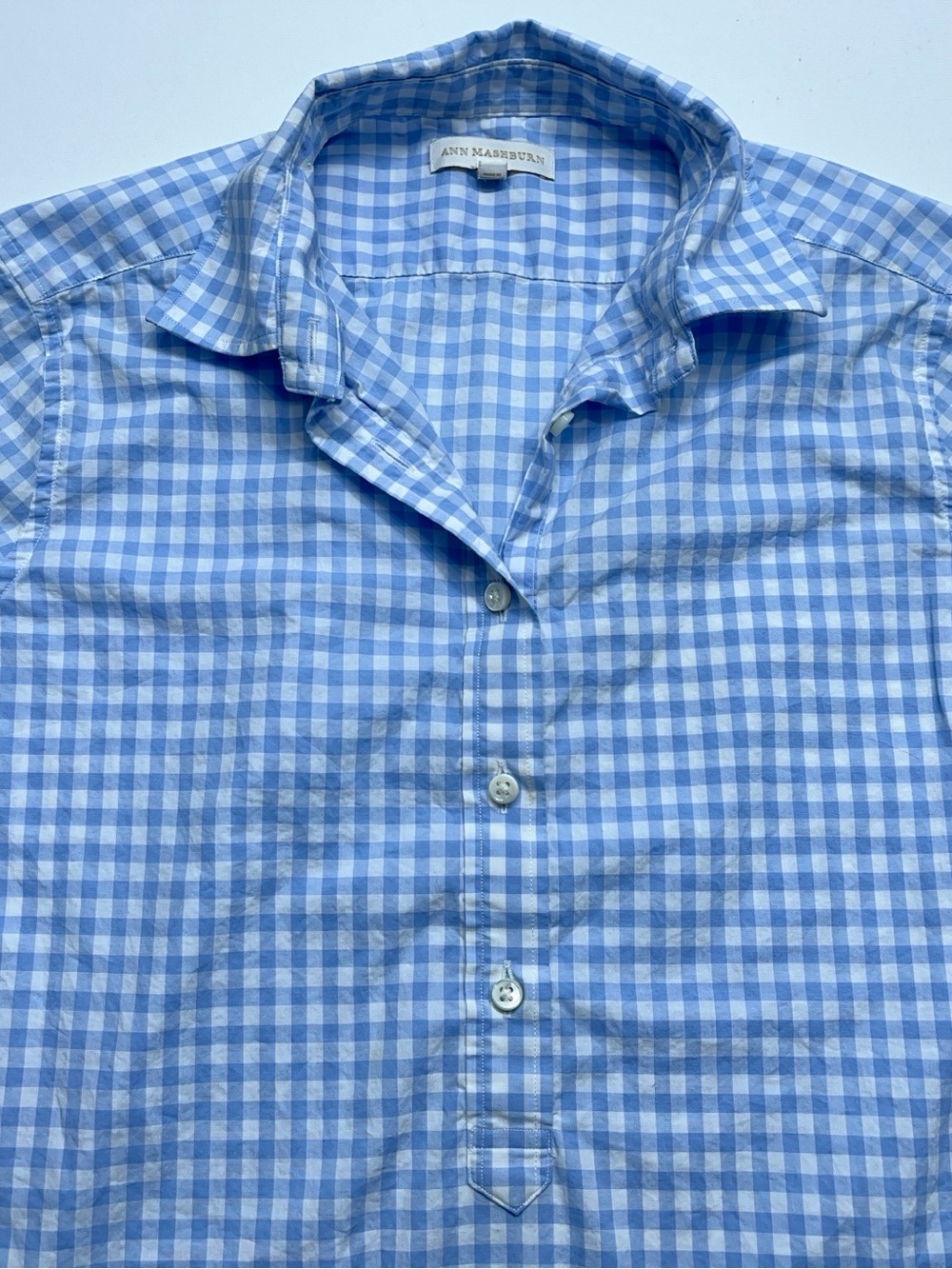Ann Mashburn Popover Shirt Womens Small Blue Long Sleeve Gingham Poplin - Picture 16 of 16